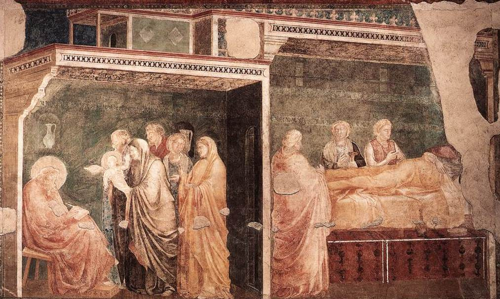 Giotto di Bondone. The birth and naming of the Baptist. Scenes from the life of John the Baptist (north wall)