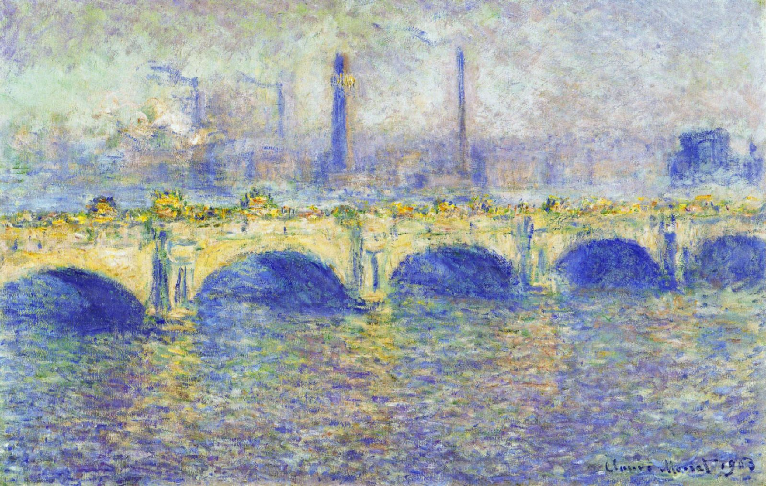 Claude Monet、WATERLOO BRIDGE、画集画、新品額装付 クロード・モネ 「ウォータールー橋」アートポスター（フレーム
