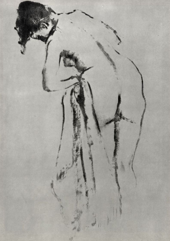 Edgar Degas. Standing naked over the toilet, the figure from the back