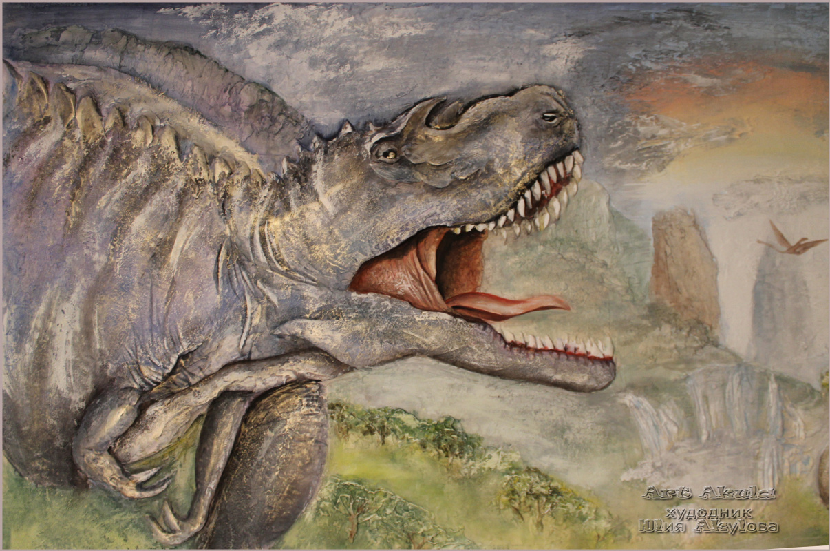 The bas-relief of "dawn of the dinosaurs"