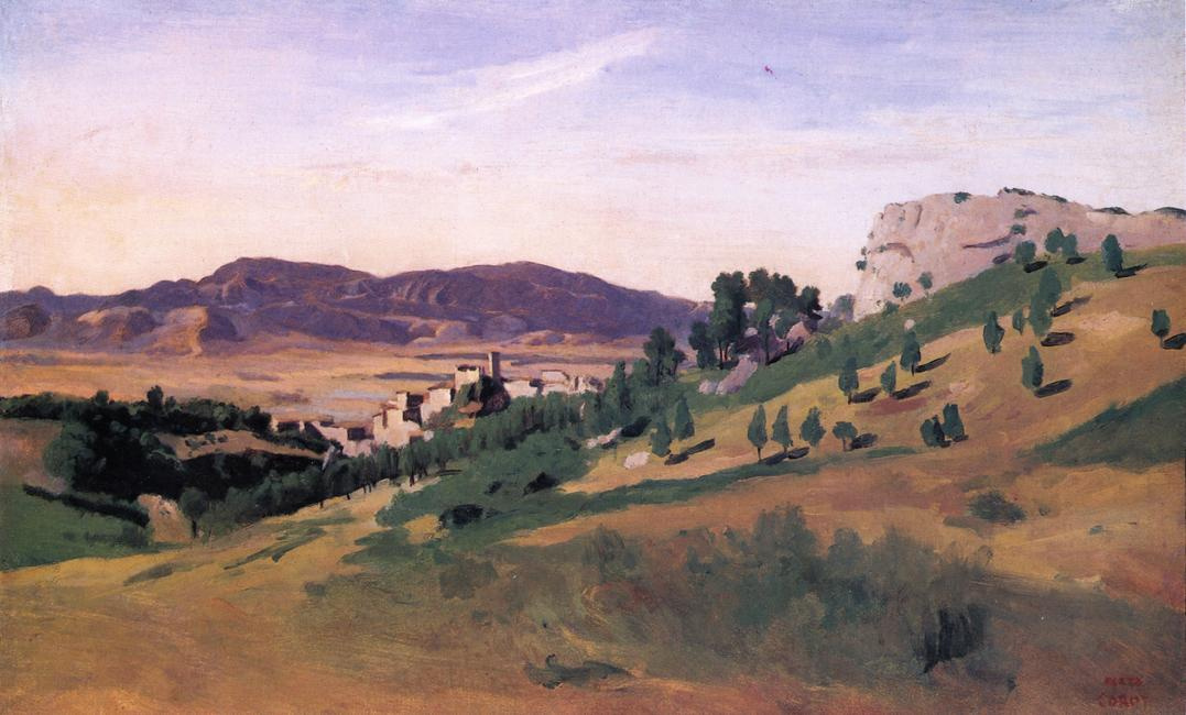 Camille Corot. Olevano, the city and the rocks