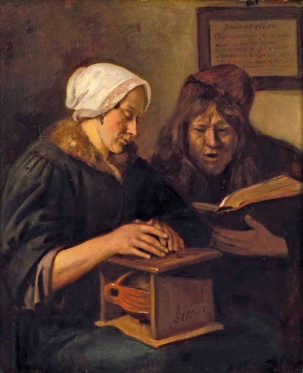 Jan Steen. Man and woman keep warm and read the Bible