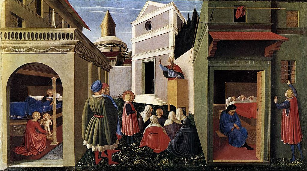Fra Beato Angelico. Altar of Perugia (Triptych from Perugia). Scenes from the life of St. Nicholas: the birth and provision of a dowry