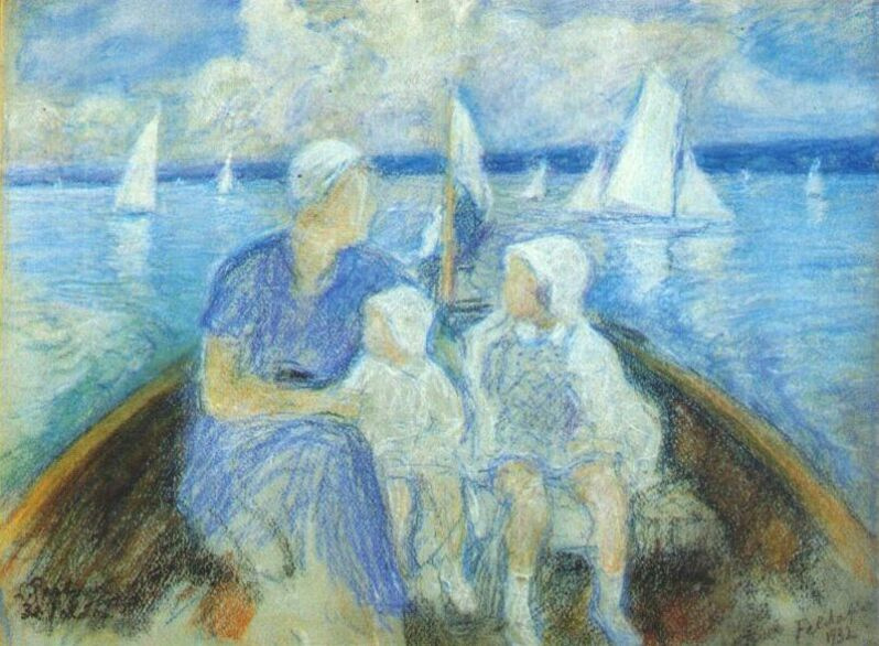 Léonid Pasternak. Lady with two children in a boat