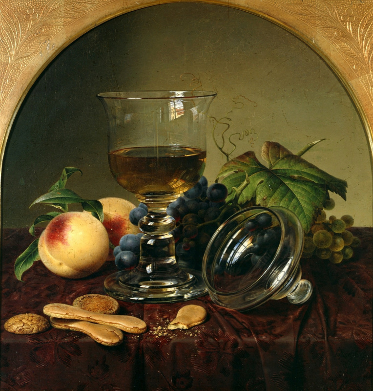 Johann Wilhelm Prairie. Still life with goblet, fruit and biscuits. 1836