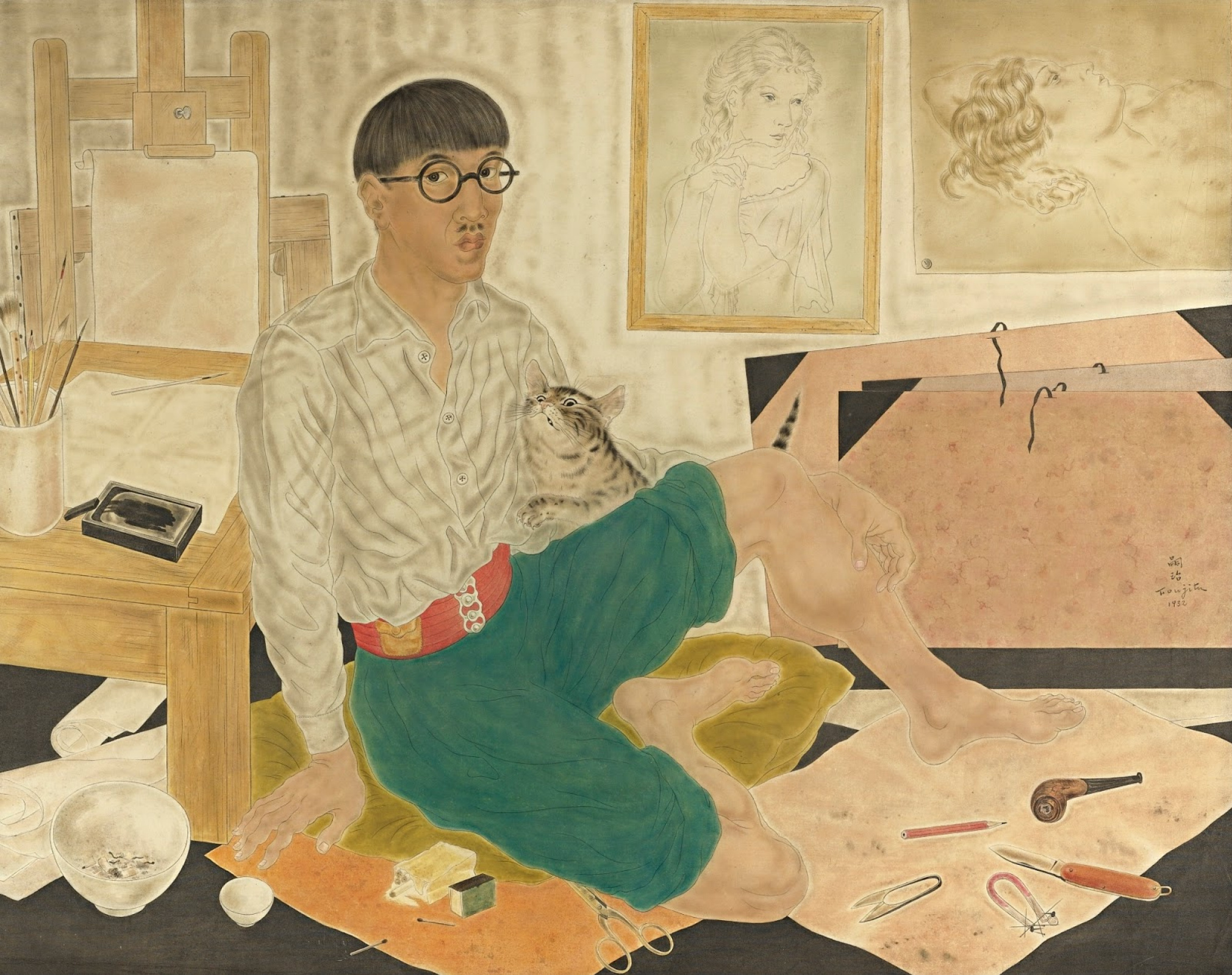 Цугухару Фудзита (Леонар Фужита) - Автопортрет в мастерской, 1932
