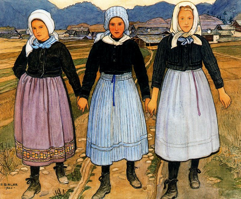 Ernest Biéler. Three girls holding hands