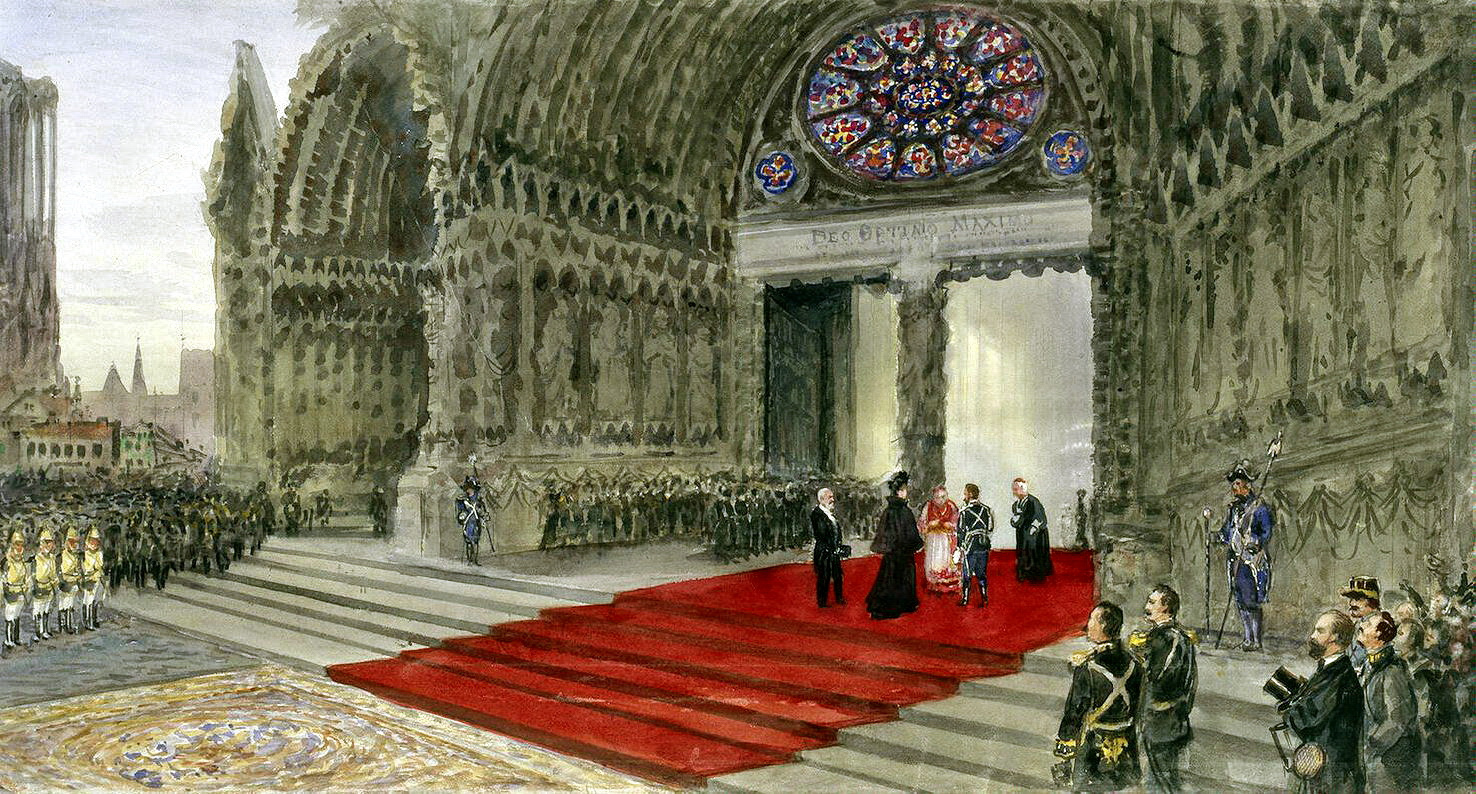 Pavel Yakovlevich Pyasetsky. A visit to the Imperial couple, of Reims Cathedral