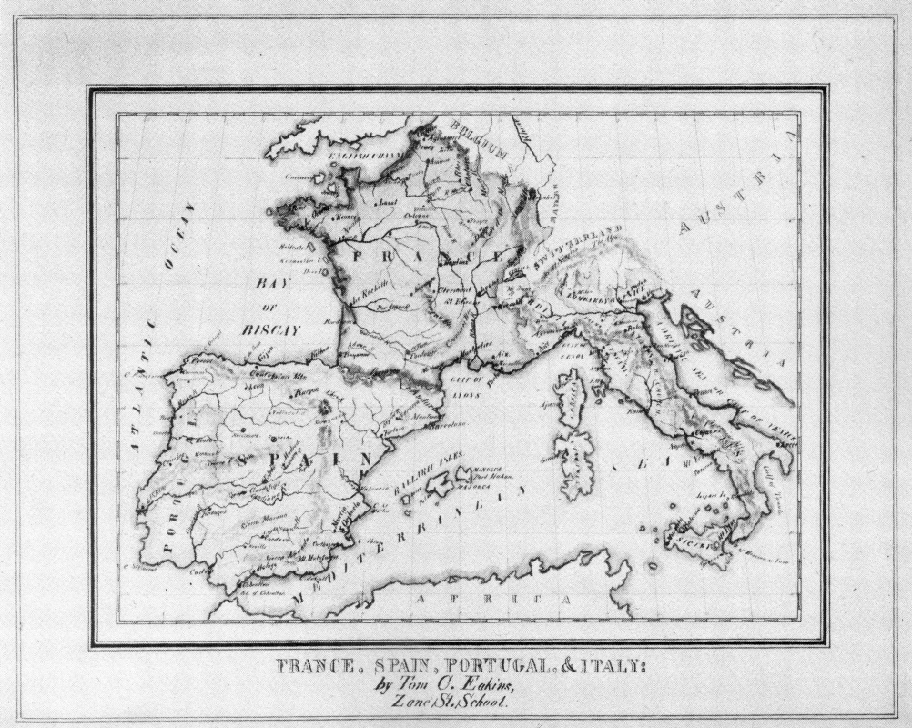 Thomas Eakins. Map of France, Spain, Portugal and Italy