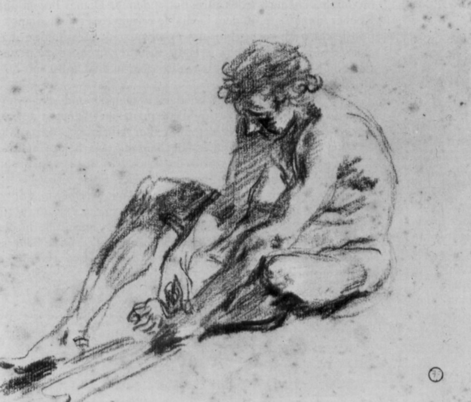 Antoine Watteau. Nude, sitting on the ground
