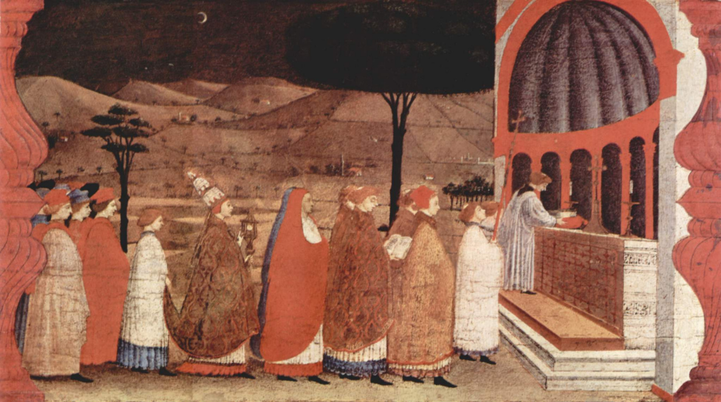 Paolo Uccello. The legend of the communion. The host perenositsya to Church for secondary consecration