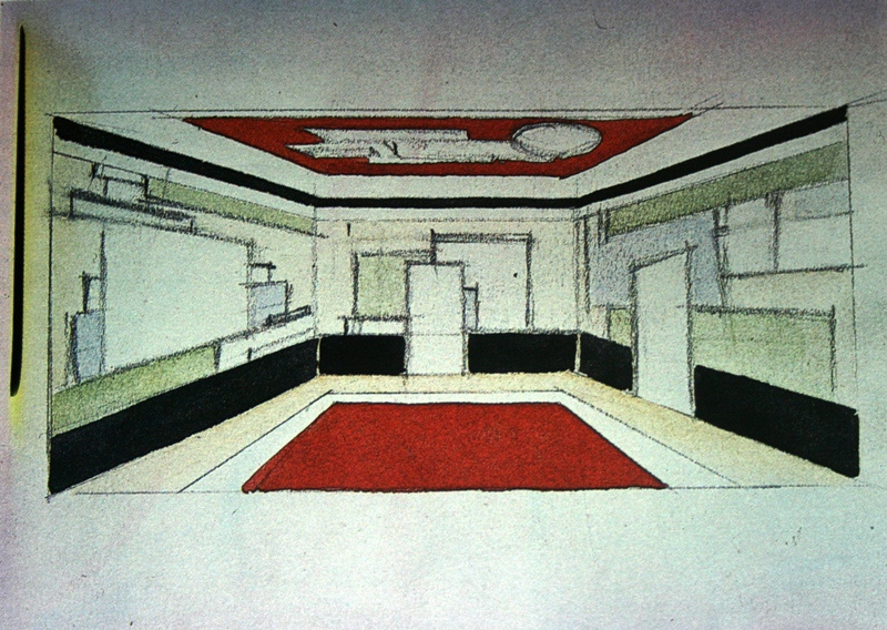 Ilya Chashnick. A sketch of the polychrome interior dining room