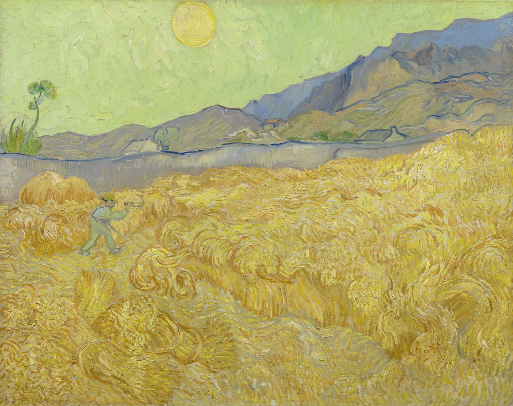 Vincent van Gogh. Reaper in a wheat field and the sun