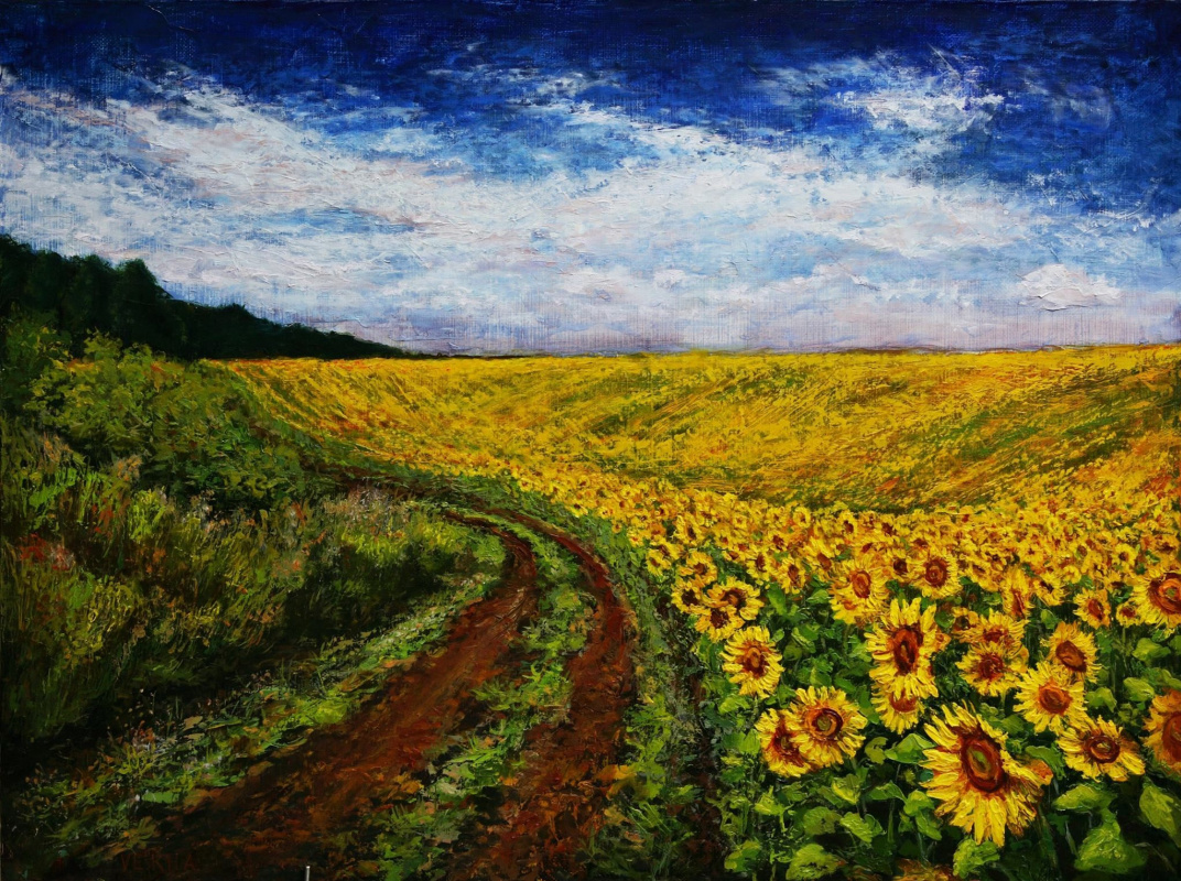 Vera Khairutdinova. Sunflowers, road