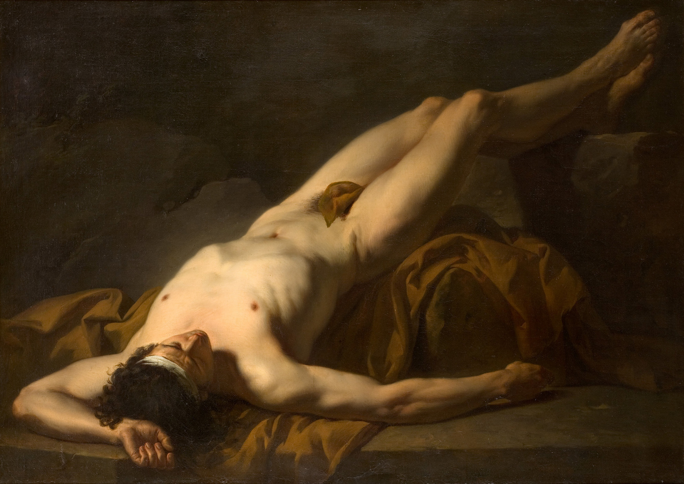 Buy digital version: Lying naked. The thumbnail image of the body of Hector  by Jacques-Louis David, Montpellier | Arthive