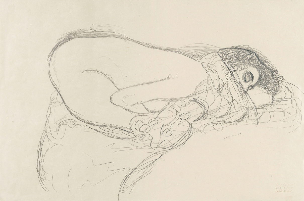 Gustav Klimt. Reclining woman. A sketch for the painting "Leda"