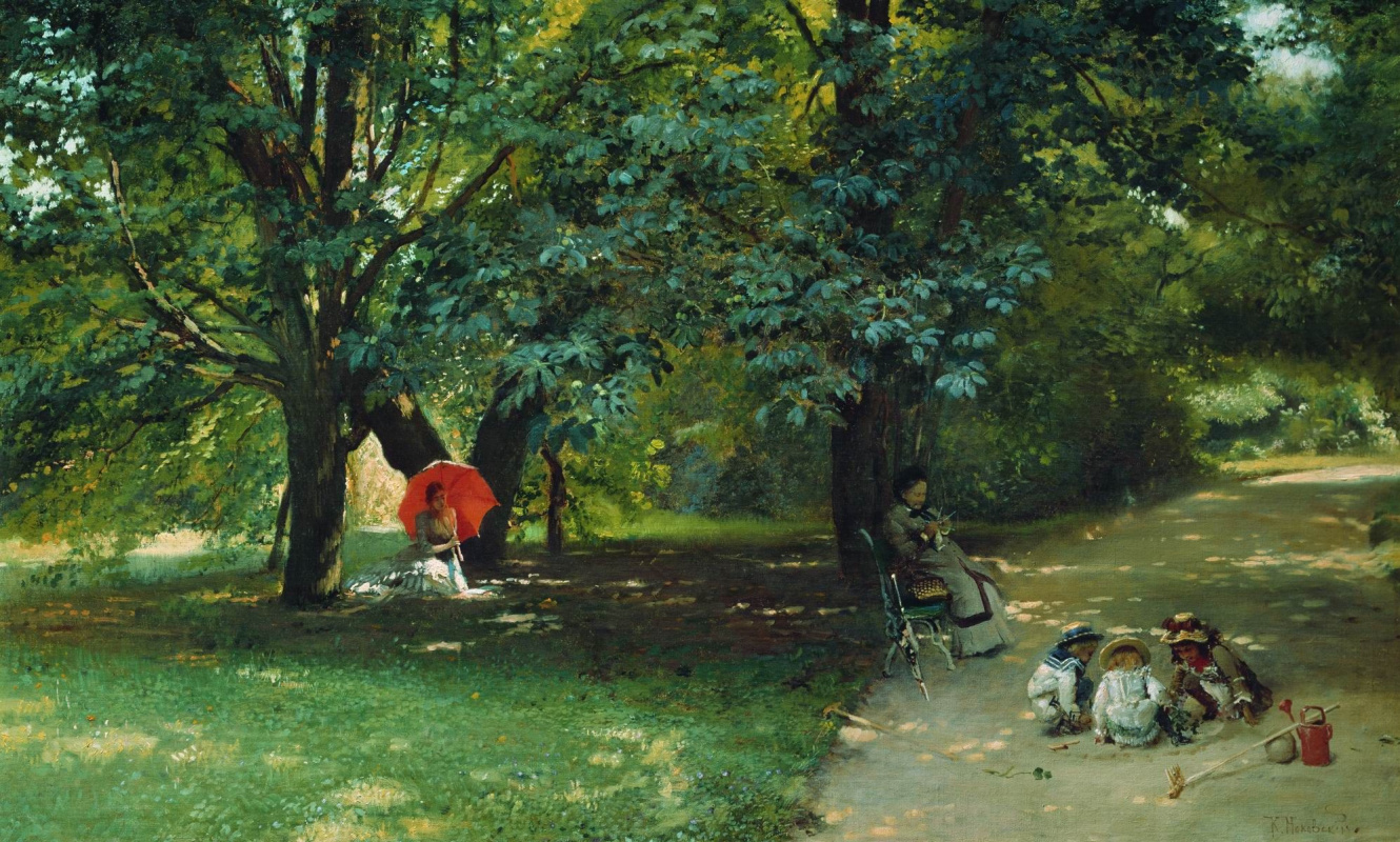 Konstantin Makovsky. In the Park. Depicts the artist's wife Y. P. Makowski, his children and the teacher