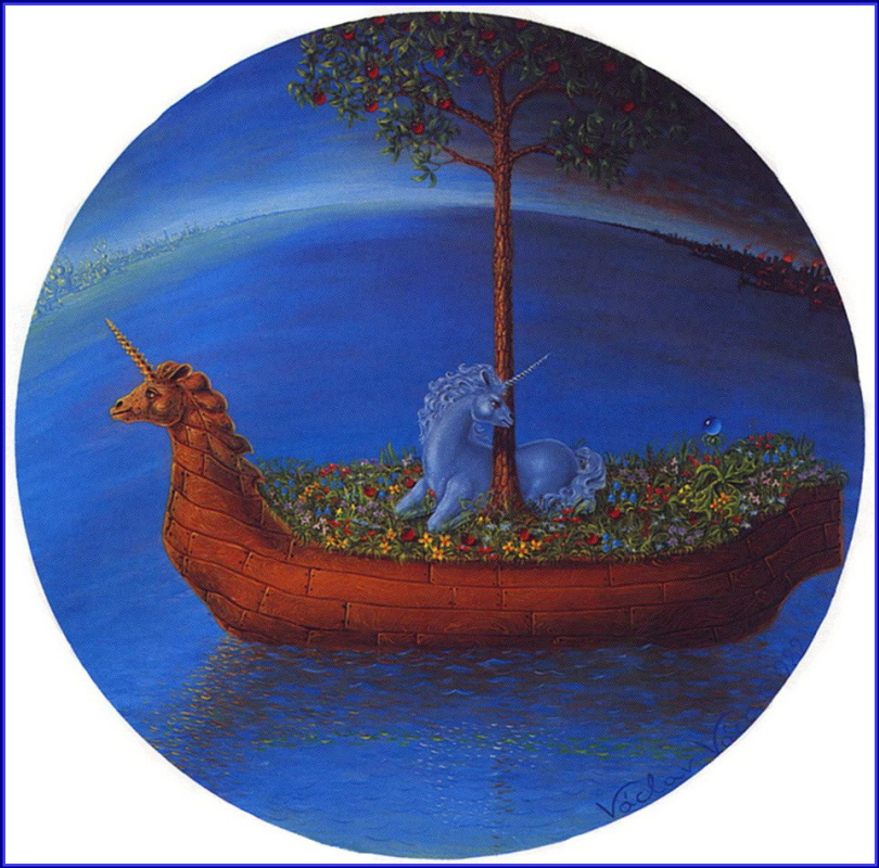 Vaclav Vaca. A unicorn in a boat with wood