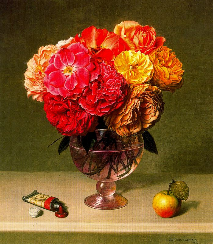 Stone Roberts. Flowers in a vase and Apple