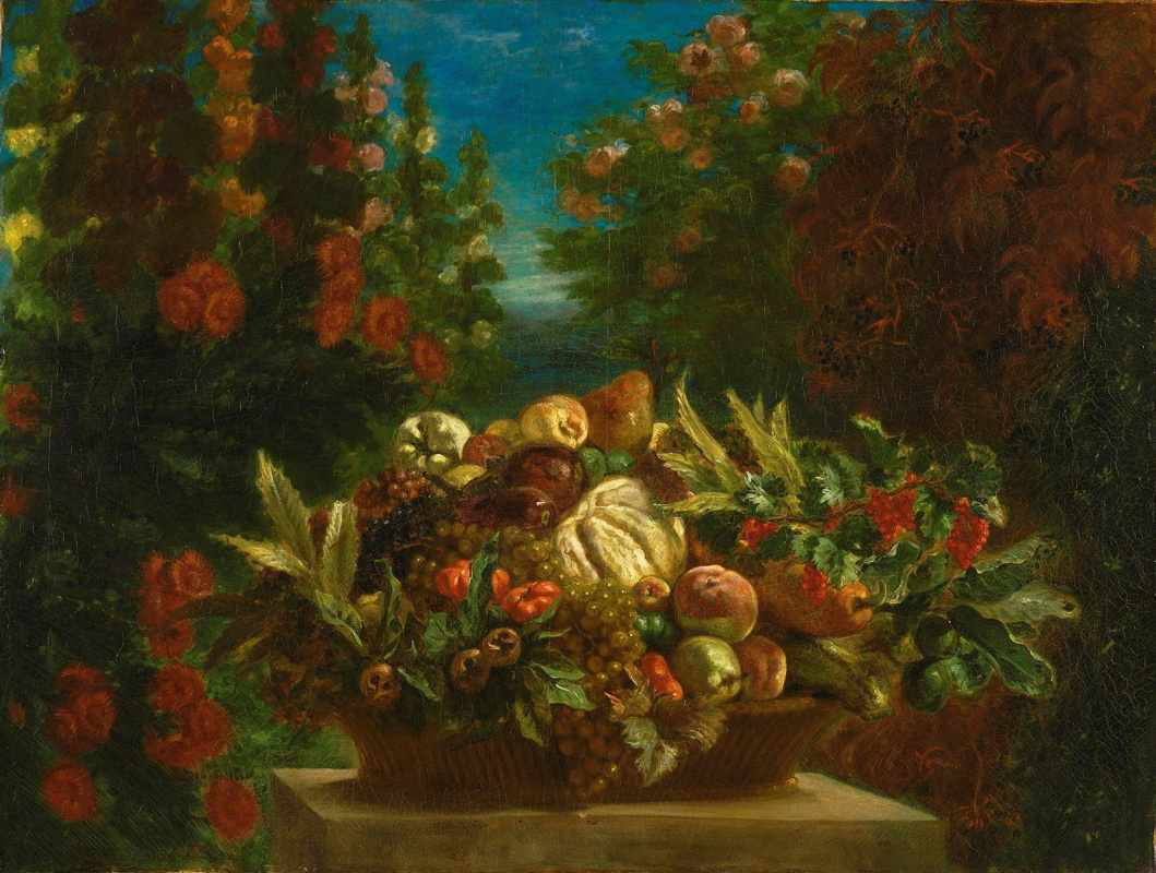 Eugene Delacroix. Basket of flowers and fruits