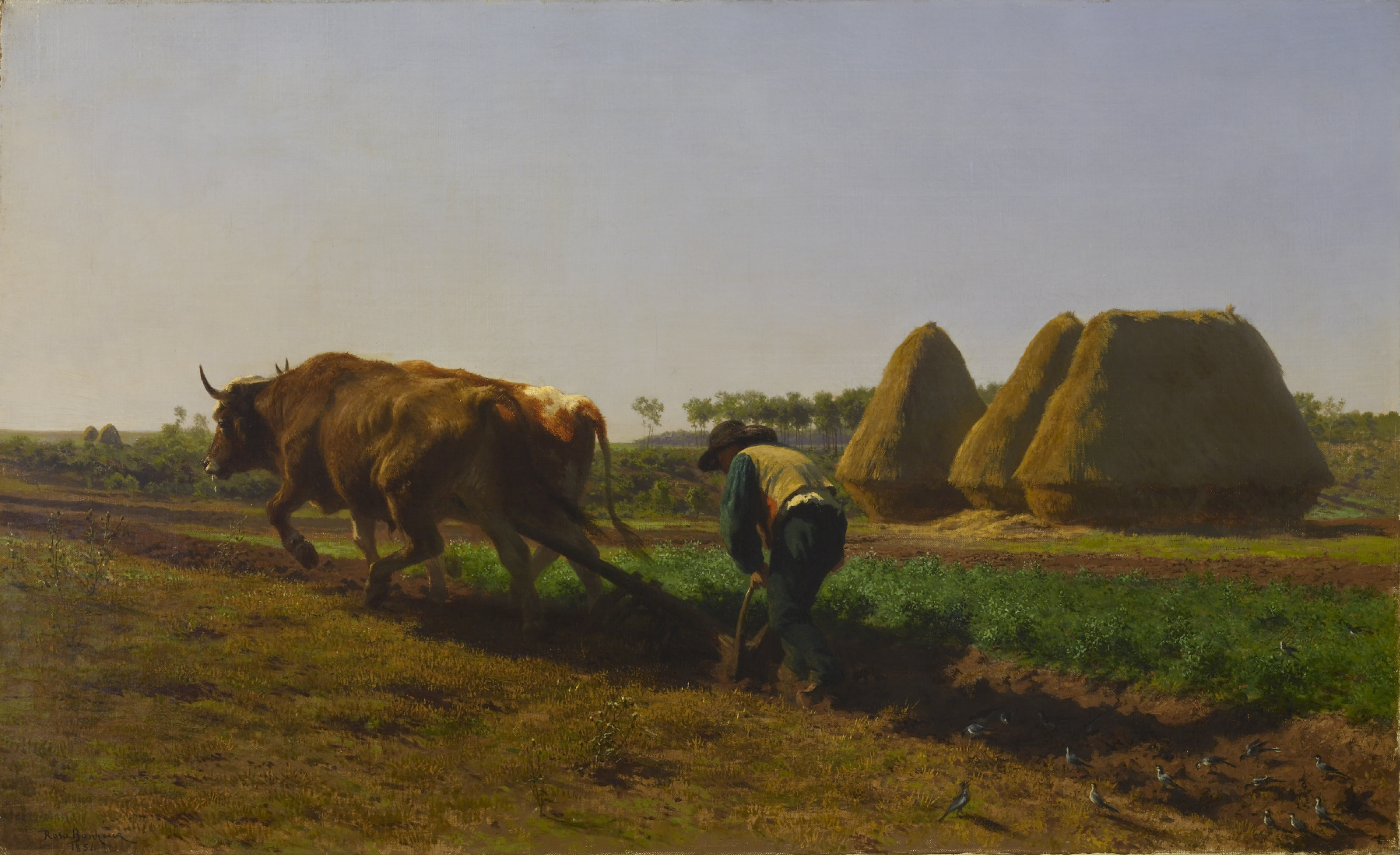 Buy digital version: The farmer behind the plow. Plowing fields with oxen  by Rose Bonhur, Baltimore | Arthive