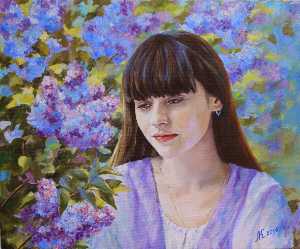 Mila Kaneyeva. The girl in the flowered garden