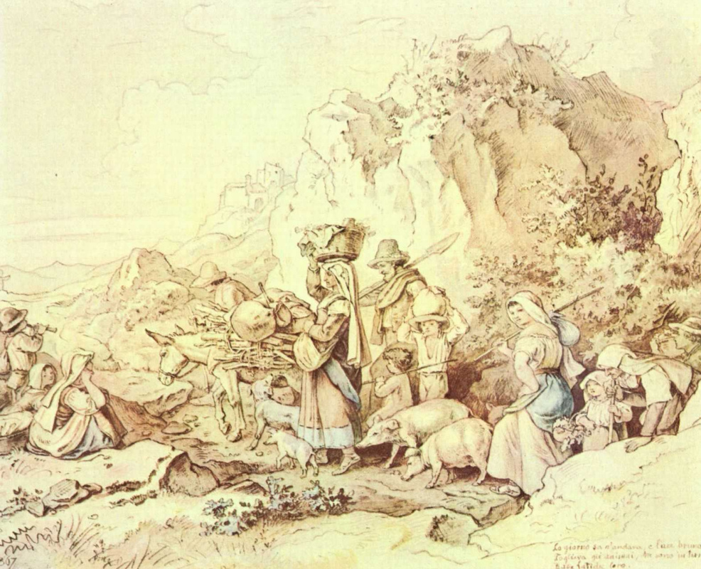 Adrian Ludwig Richter. Return of the peasants in Civitella