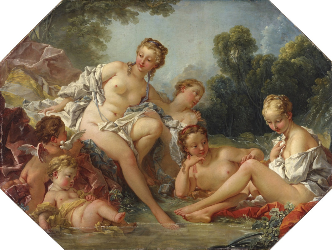 Francois Boucher. Venus in the pool, surrounded by nymphs and cupids