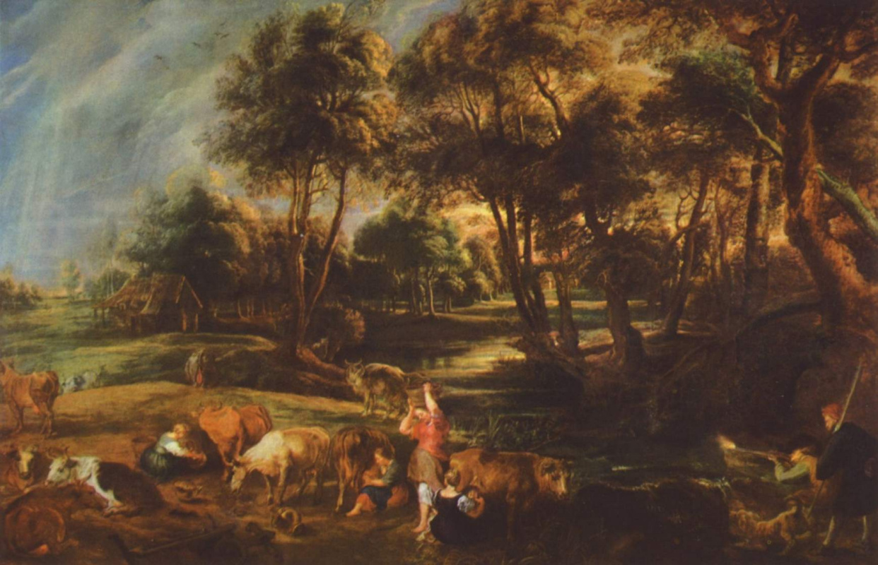 Peter Paul Rubens. Landscape with cows and duck hunters