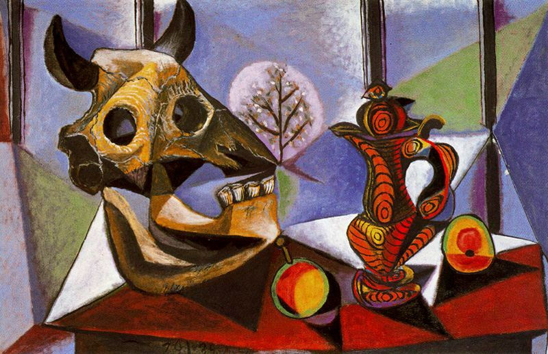 Pablo Picasso. The bull's skull, fruit and pitcher
