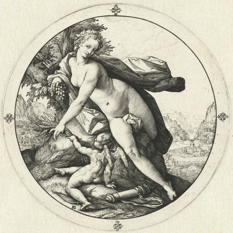 Hendrik Goltzius. Venere e Cupido. Incisione del 1588-1590