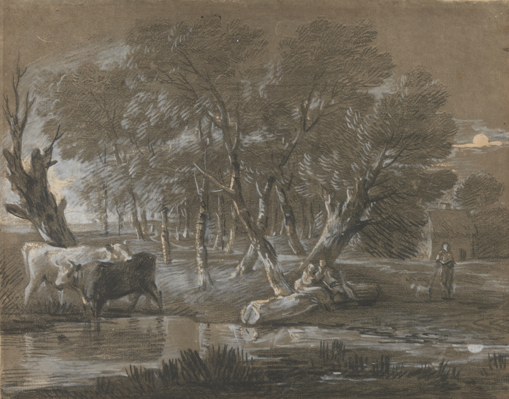 Thomas Gainsborough. A lunar landscape with cows in a pond