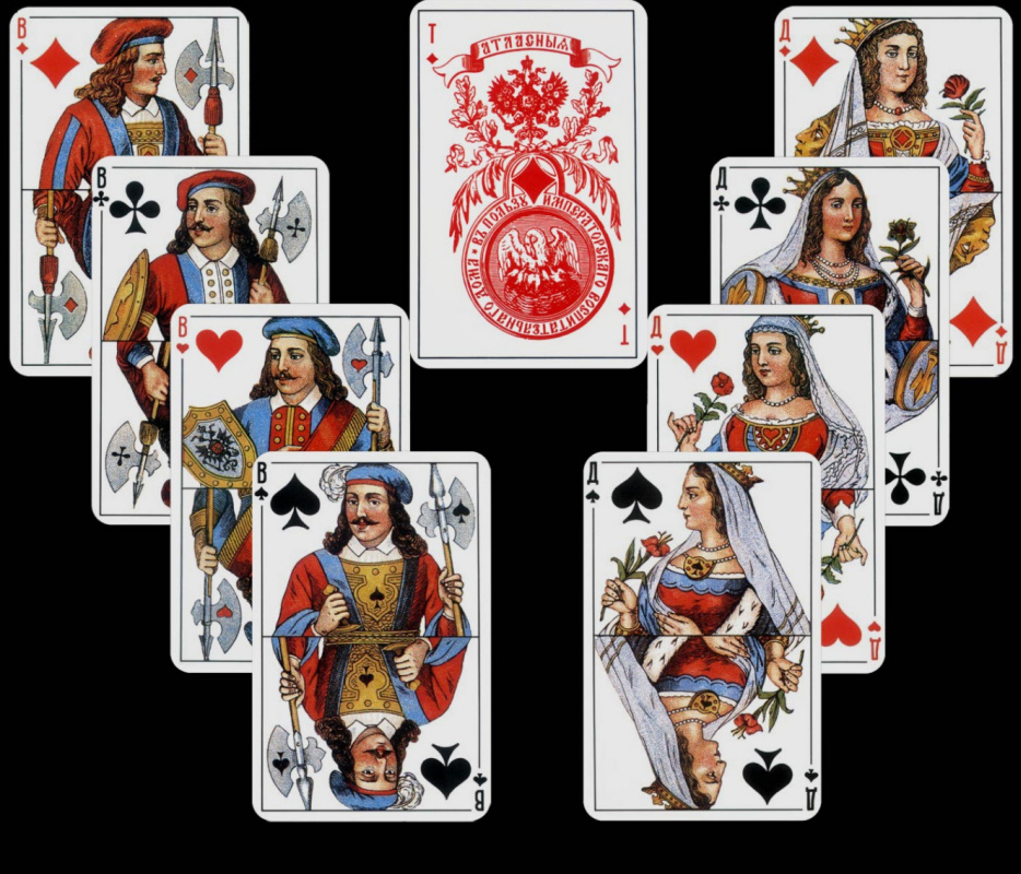 Adolf Iosifovich Charlemagne. Satin deck, ladies, jacks and diamonds ace with the imperial coat of arms
