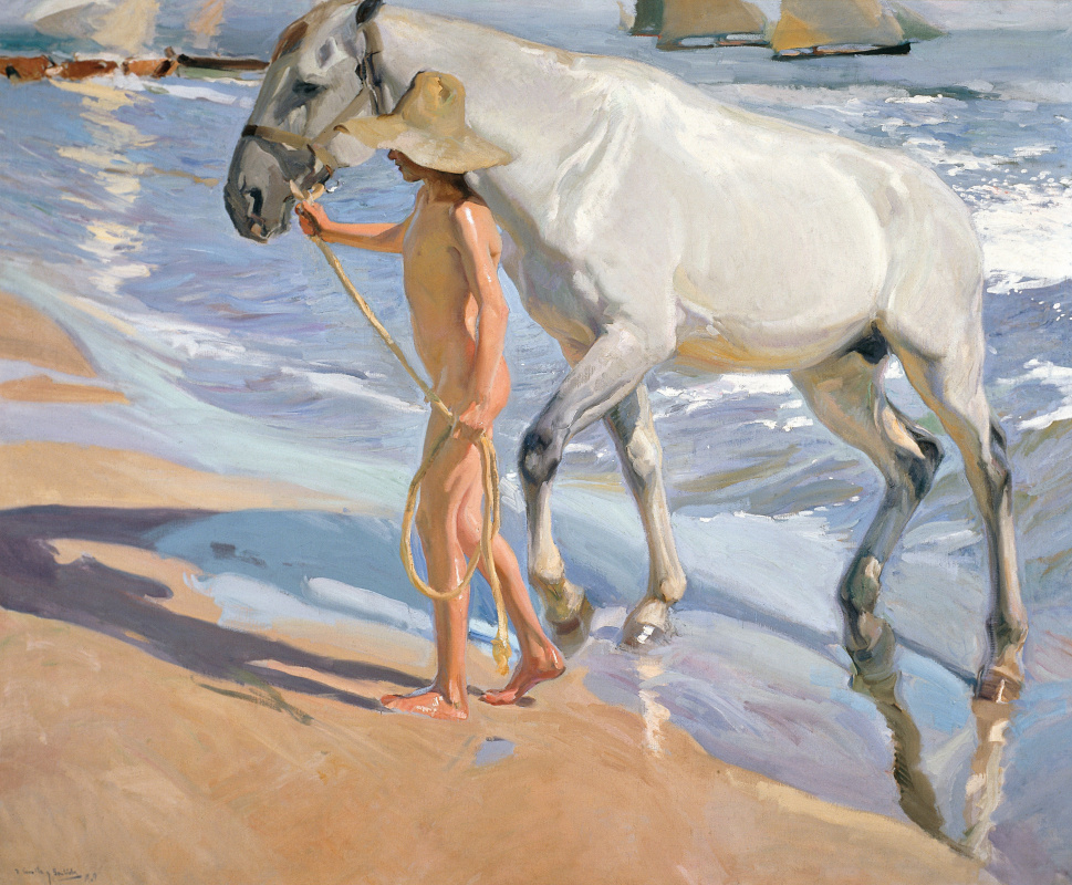 Joaquin Sorolla. Bathing of a horse
