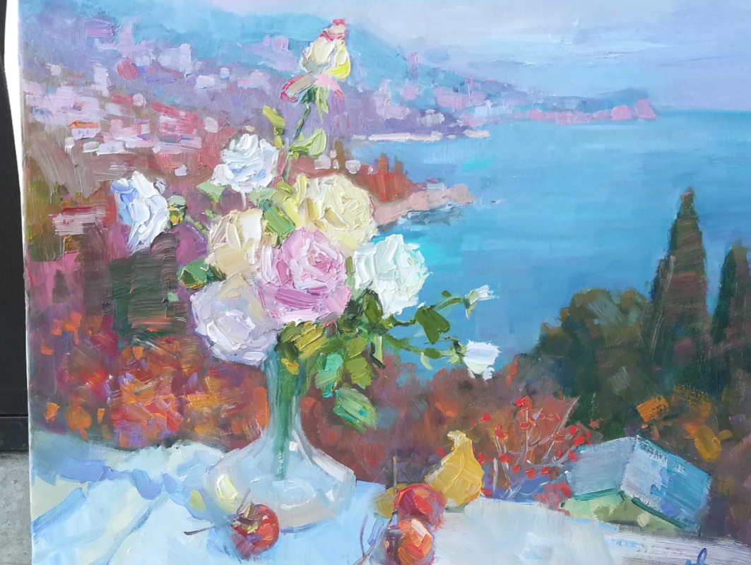 Anna Vladimirovna Davydchenko. Roses on a background of Alupka