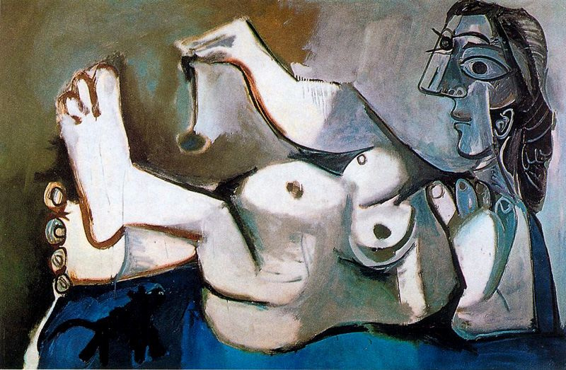 Pablo Picasso. Reclining Nude playing with a cat