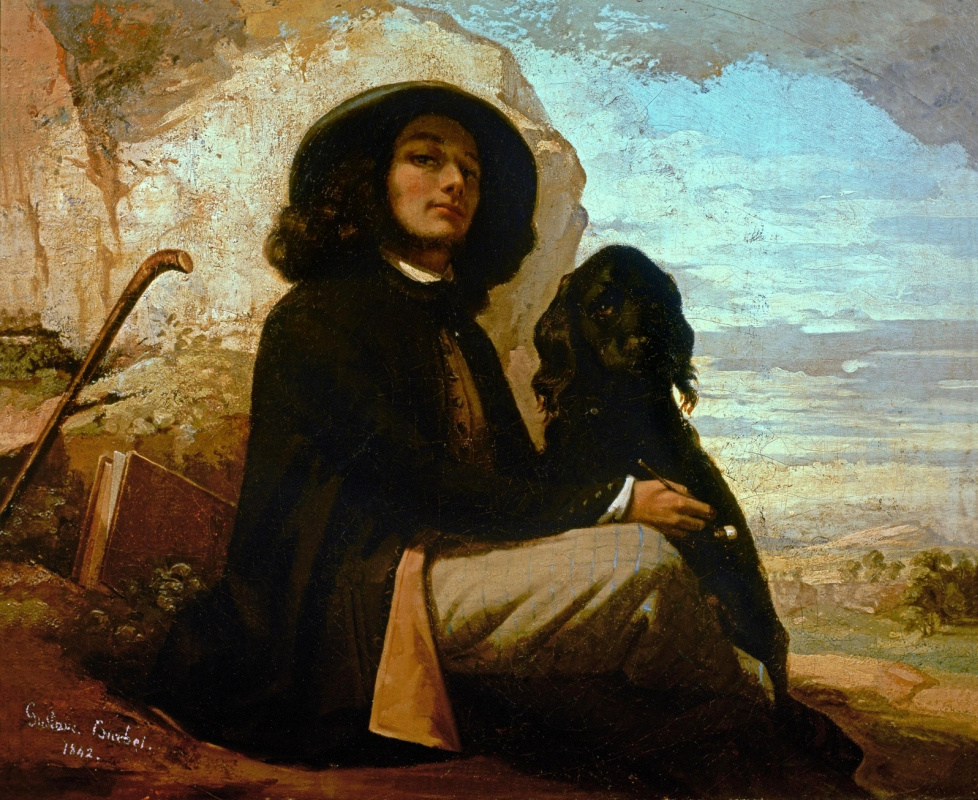 Self Portrait with a Black Dog