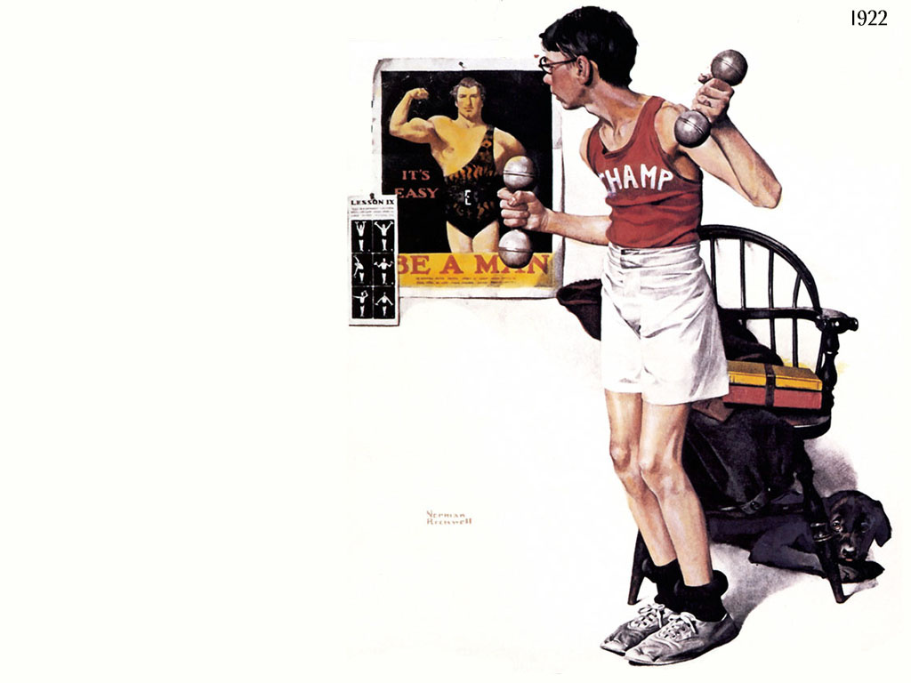 Norman Rockwell. Bodybuilder. Cover of "The Saturday Evening Post" (April 29, 1922)