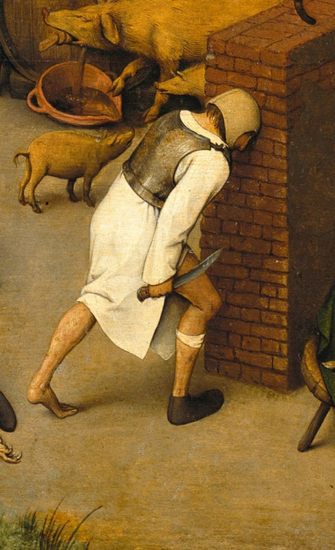 Pieter Bruegel The Elder. Flemish proverbs. Fragment: Beat your head against the wall - try to achieve the impossible