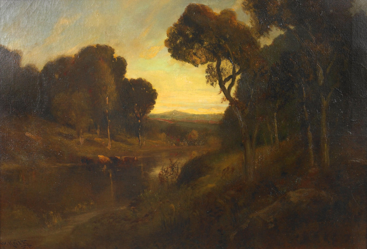 William Keith. The livestock watering along the river