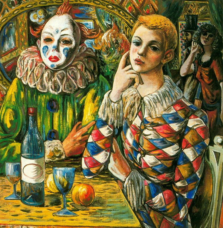 Rafael Sabaleta. Harlequin and clown with mask