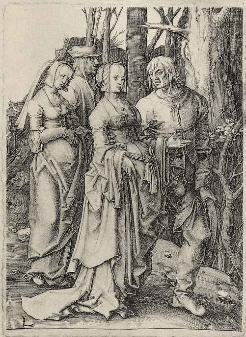 Lucas van Leiden (Luke of Leiden). Two couples in a forest