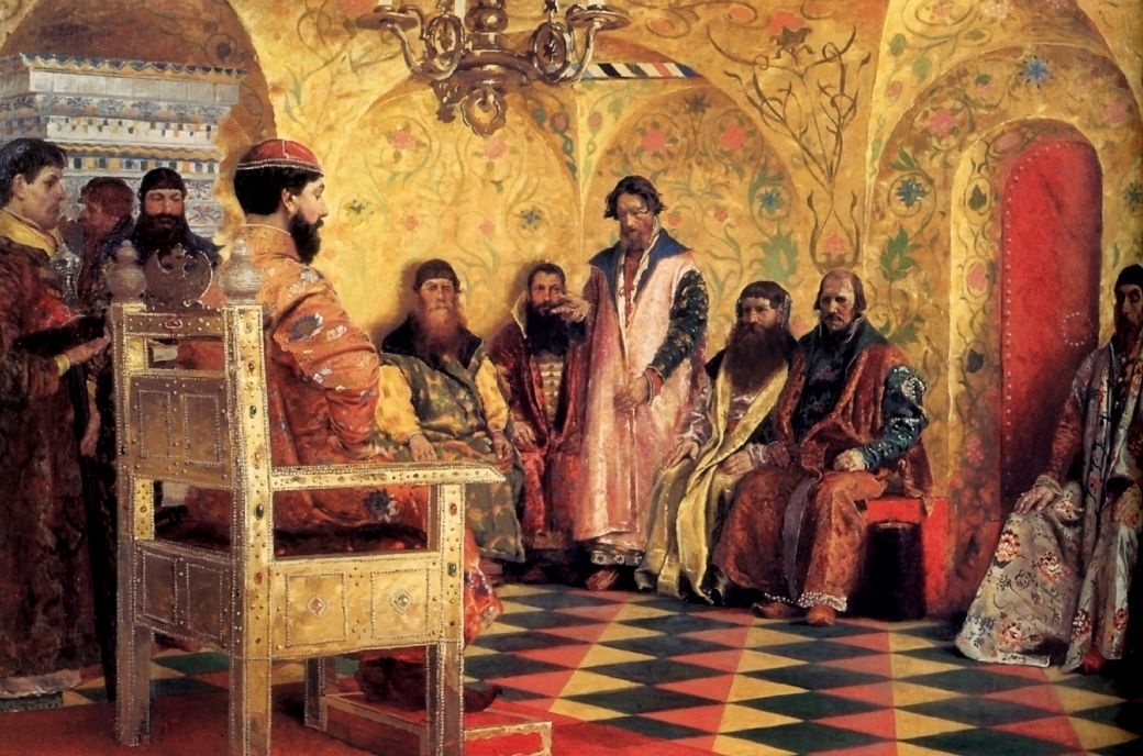 Andrei Petrovich Ryabushkin. The seat of Tsar Mikhail Fedorovich with the boyars in his state room