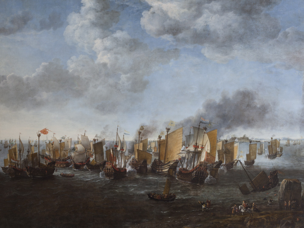 Simon de Vliger. A battle between Dutch ships and Chinese pirates 9 Feb 1630