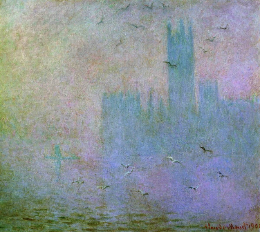 Claude Monet. Gaviotas Río Támesis en Londres. Edificio del parlamento