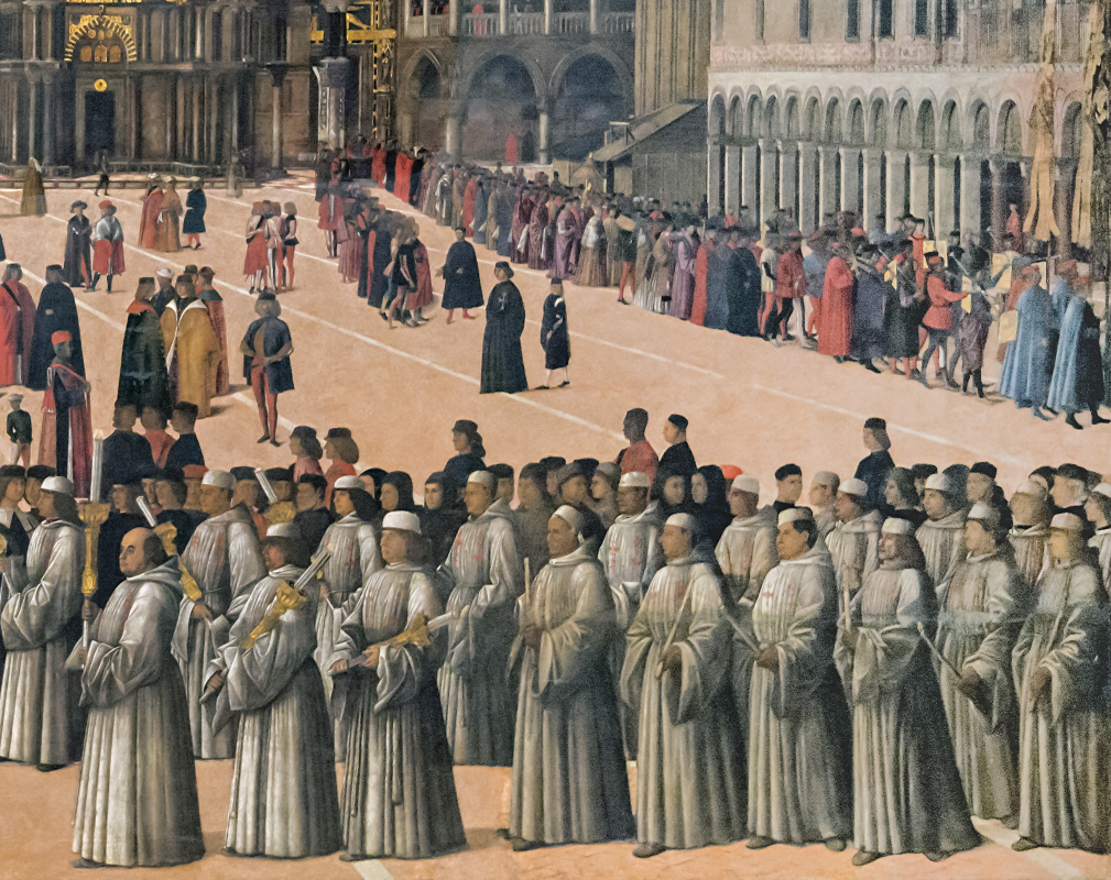 Gentile Bellini. The procession of the relics of the Holy Cross in St. Mark's Square. Fragment