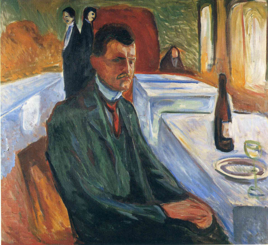 Edward Munch. Self-portrait with bottle of wine