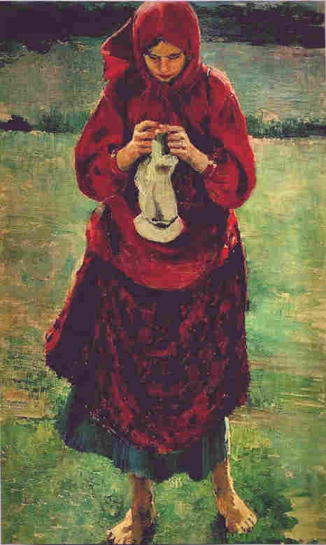Philip Andreevich Malyavin. Peasant girl knitting a stocking