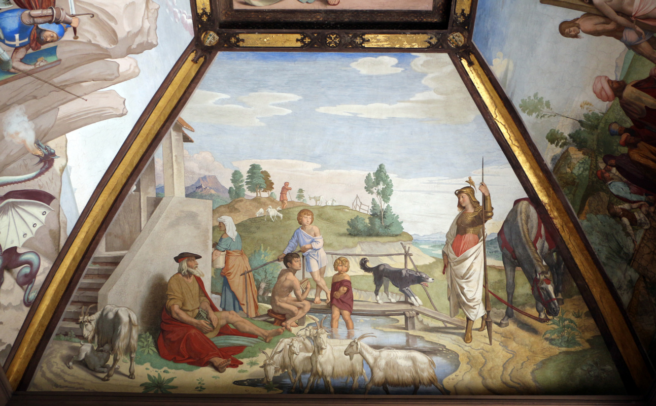 Johann Friedrich Overbeck. The frescoes of the villa Massimo, Tasso Hall: Herminia with the shepherds