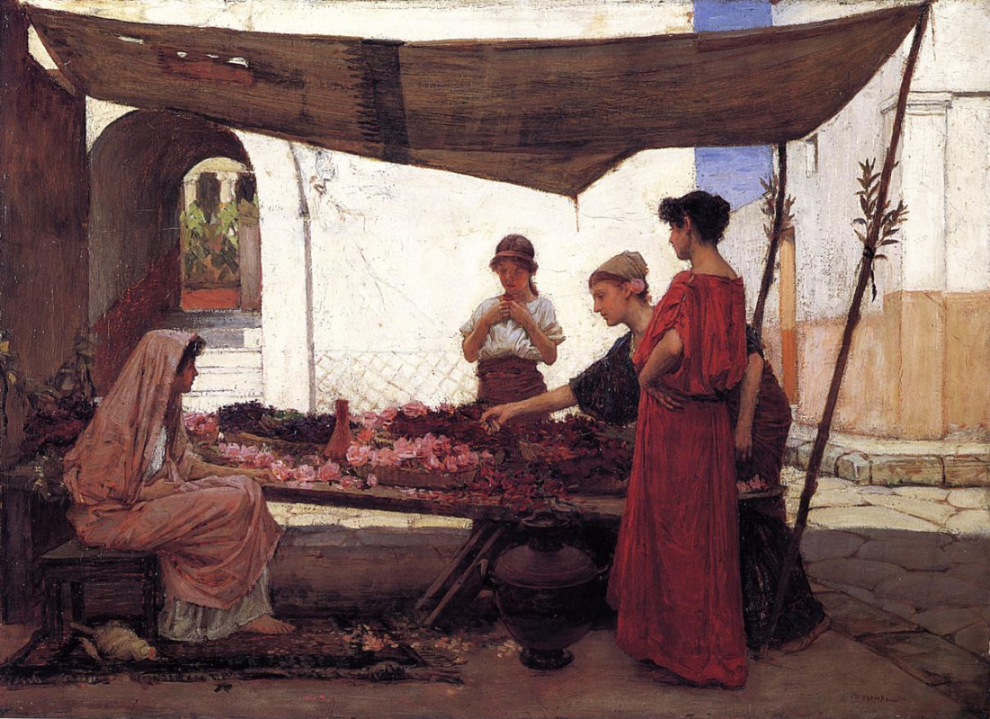 John William Waterhouse. Rose petals. Greek flower market